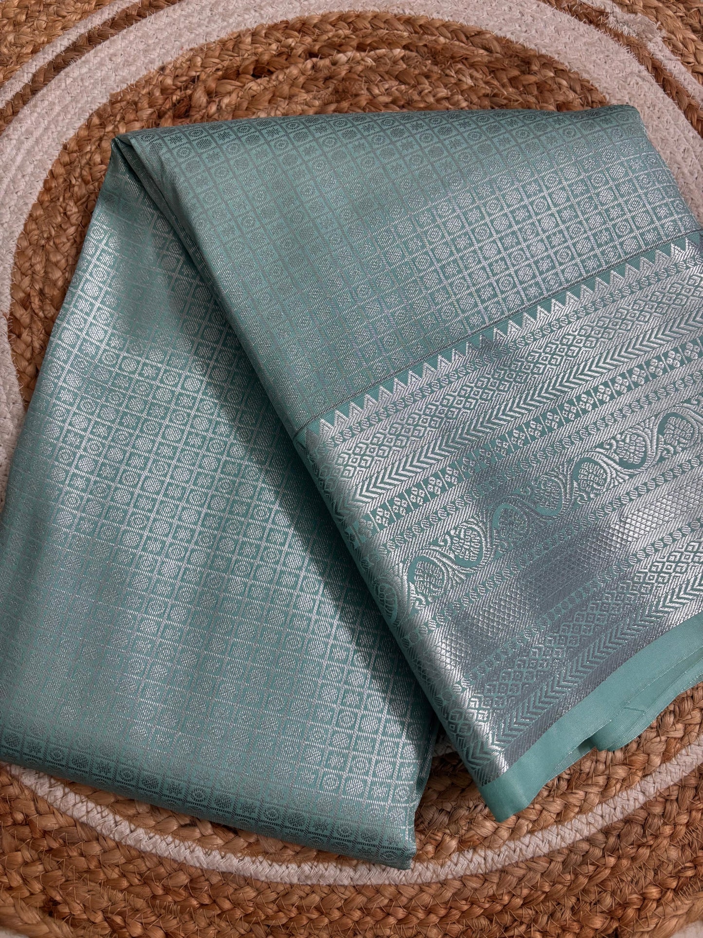 Nayika – Semi Silk Kanchipuram Saree in Pastel bule tone with Silver Zari