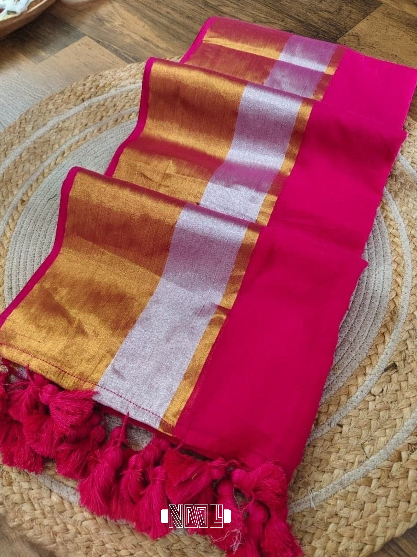 Mridula - Rani Pink Mulmul Saree