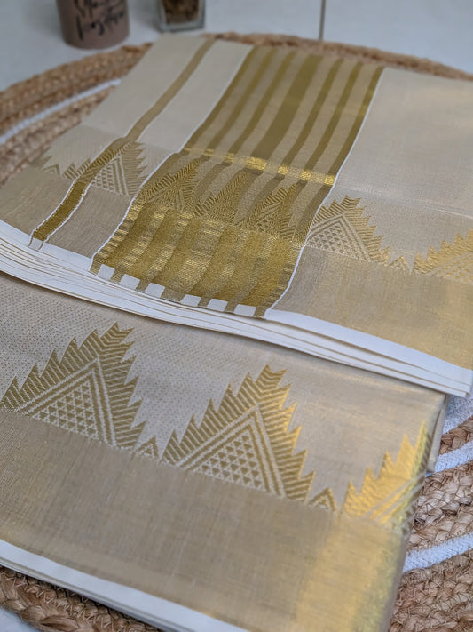 Ponnonam – Kerala Kasavu Saree with Temple Borders