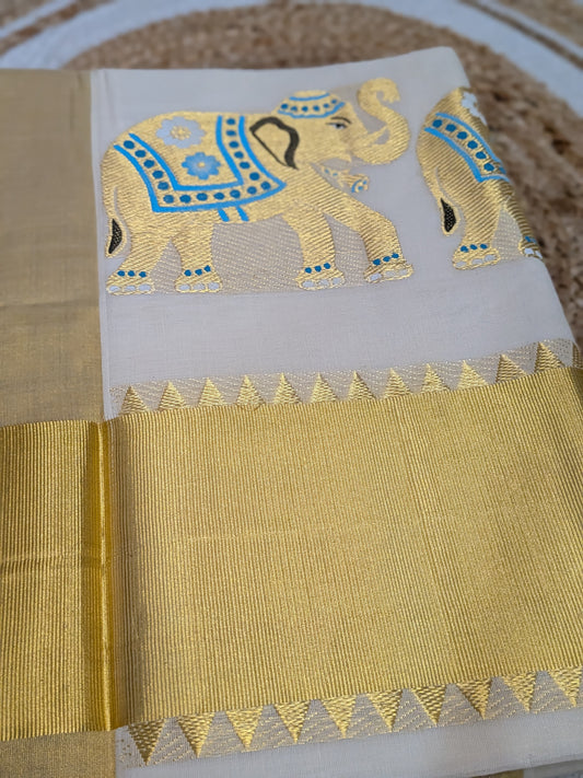 Ponnonam – Pure Handloom Saree with Vibrant Elephant Weaving