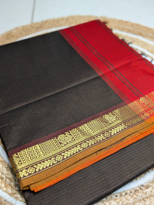 Nira - Brown & Red Polycotton Saree