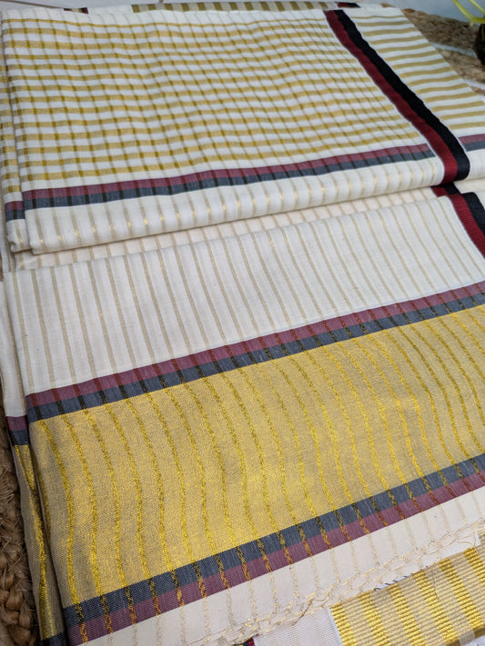 Ponnonam - Kerala Golden Stripes with Red, Black & Golden Border