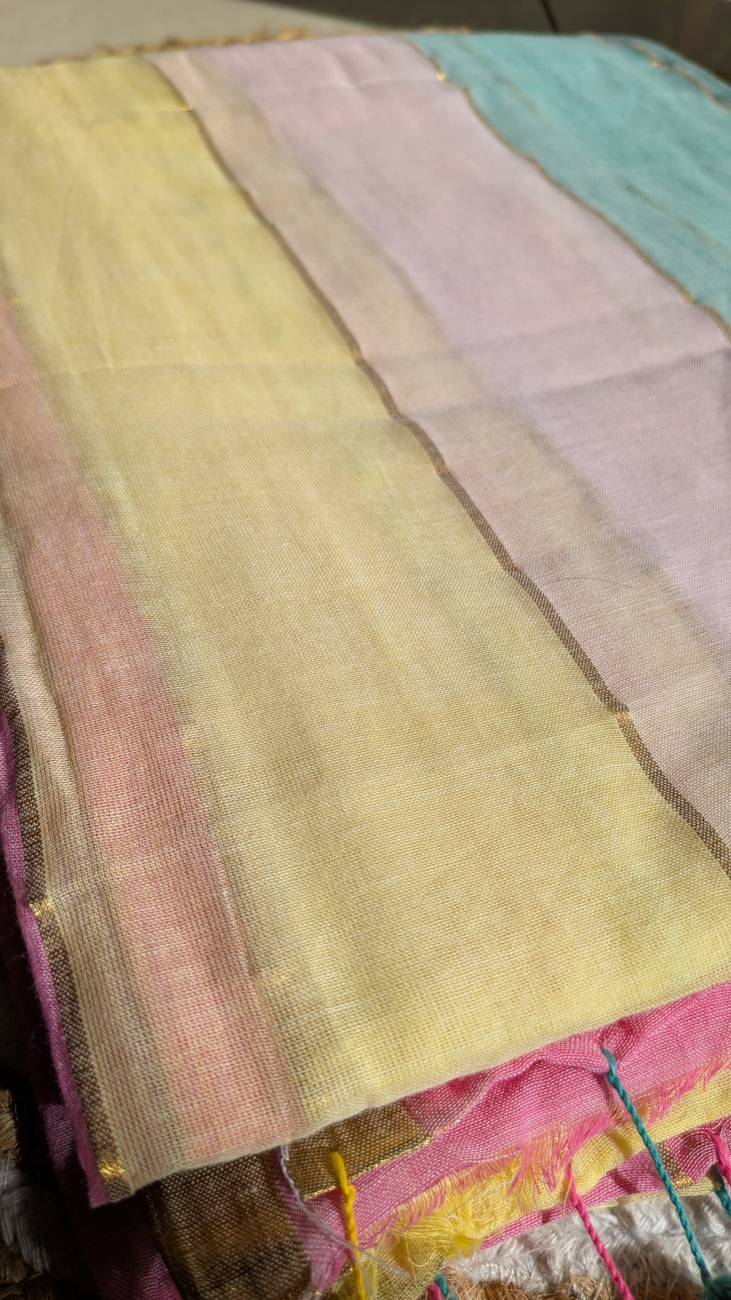 Mridula - Rainbow Mulmul saree