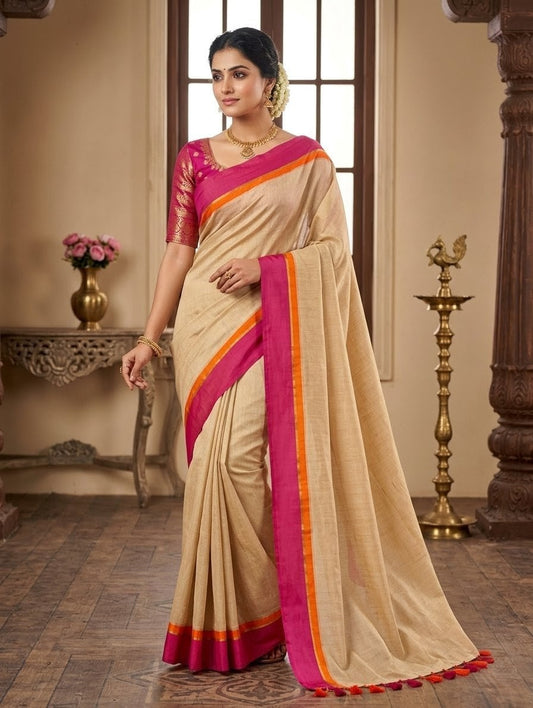 Off-White Mulmul Cotton Saree with Kara Kasavu Border