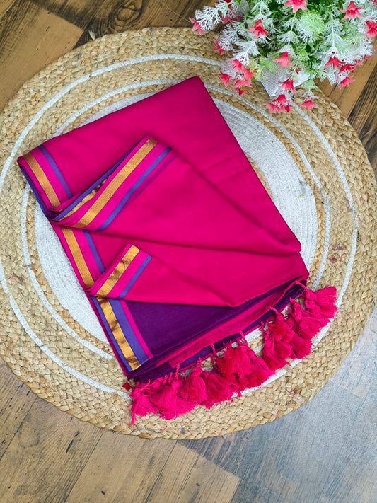 Mridula- Half-and-Half Mulmul Cotton Saree in Pink & Purple Elegance