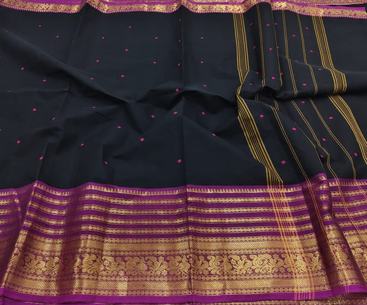 Nira - Elegant Black Kanchi Cotton Saree with Pink Border