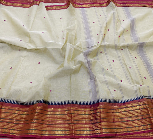 Nira - Classy Cream & Pink Kanchi Cotton Saree with Premium Feel