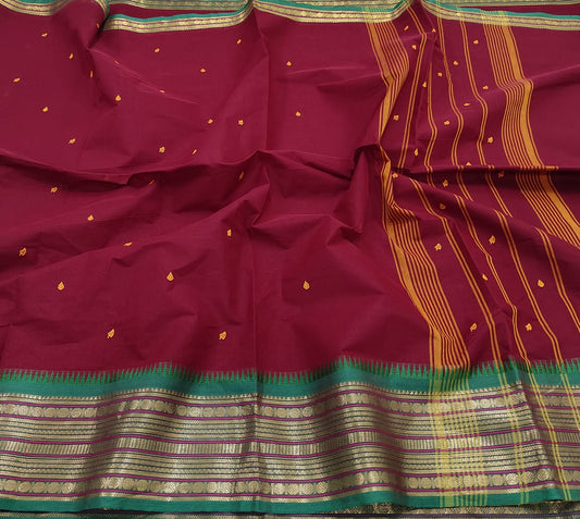 Nira - Evergreen Red Saree with Green Border & Motifs
