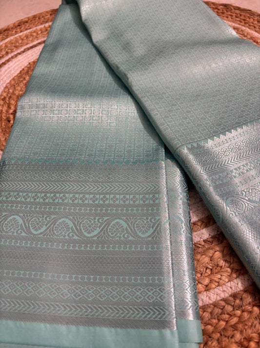 Nayika – Semi Silk Kanchipuram Saree in Pastel bule tone with Silver Zari