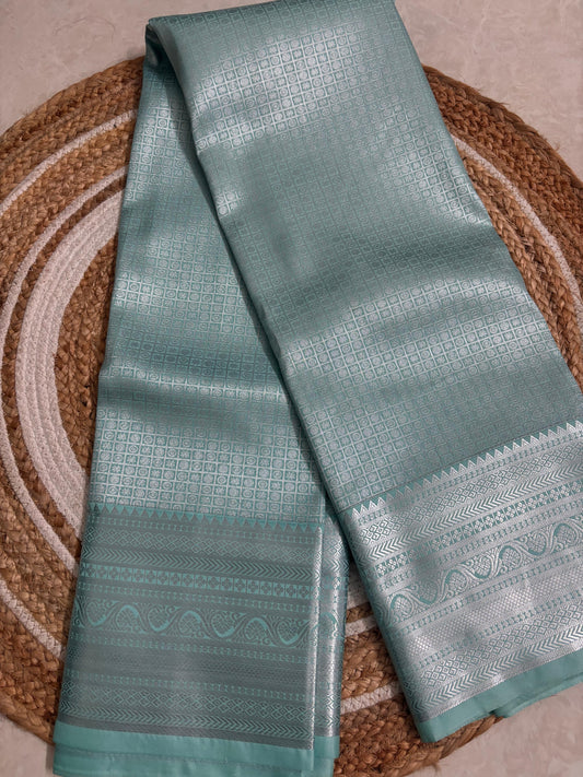 Nayika – Semi Silk Kanchipuram Saree in Pastel bule tone with Silver Zari