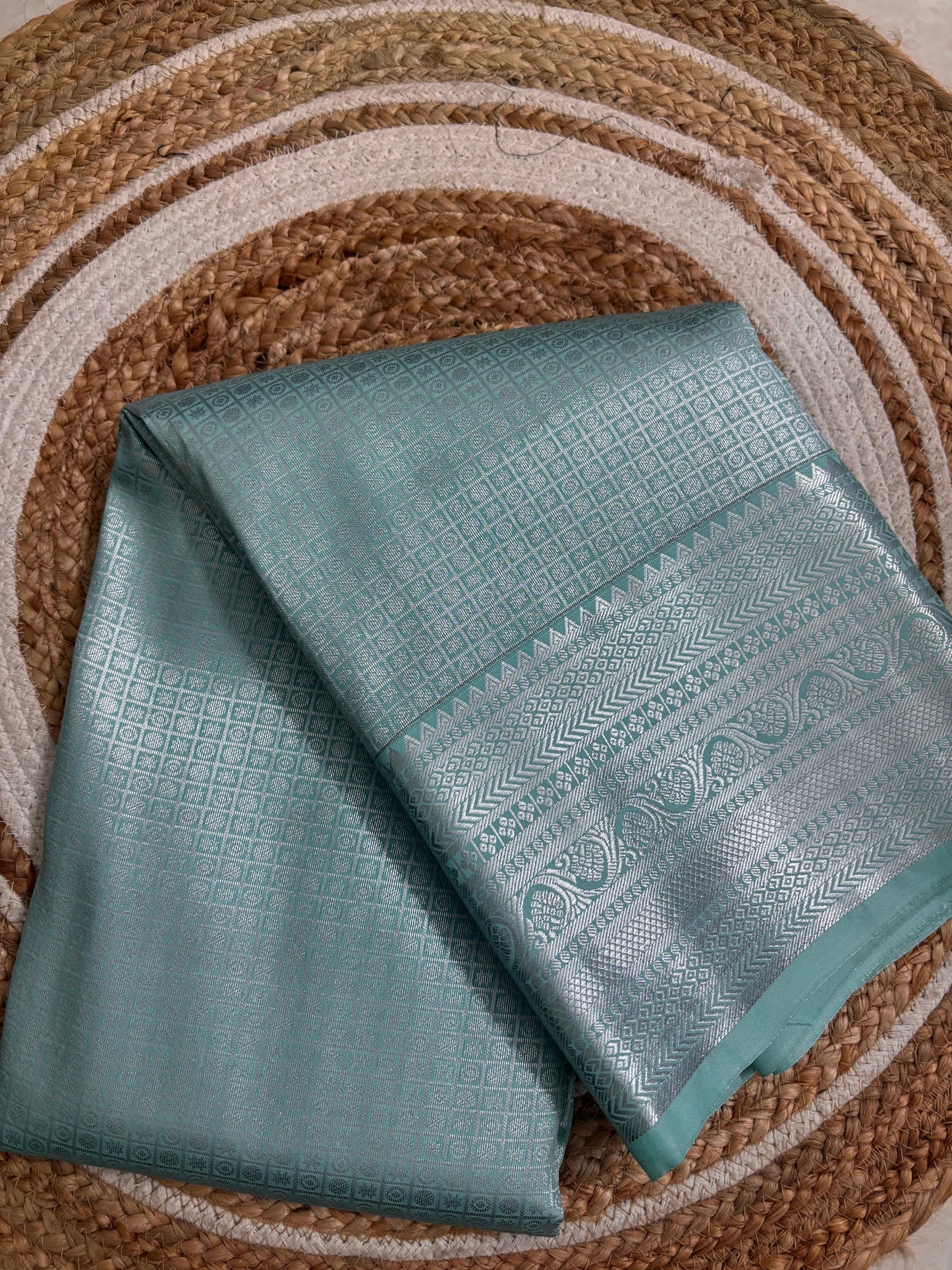 Nayika – Semi Silk Kanchipuram Saree in Pastel bule tone with Silver Zari