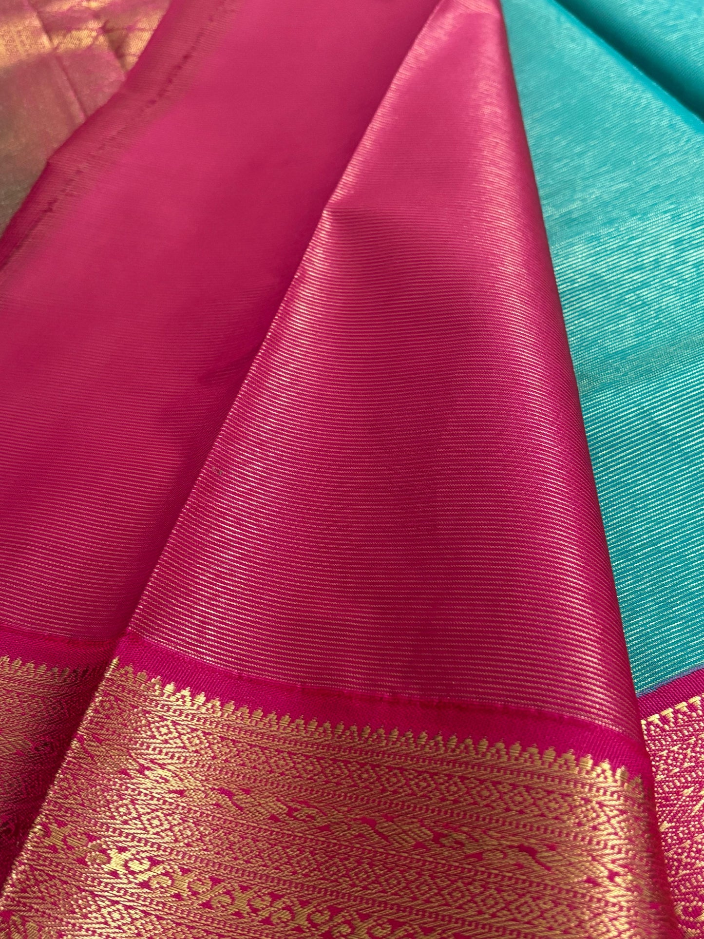 Nayika – Semi Silk Kanchipuram Saree in Green with Vibrant Pink and Gold Zari