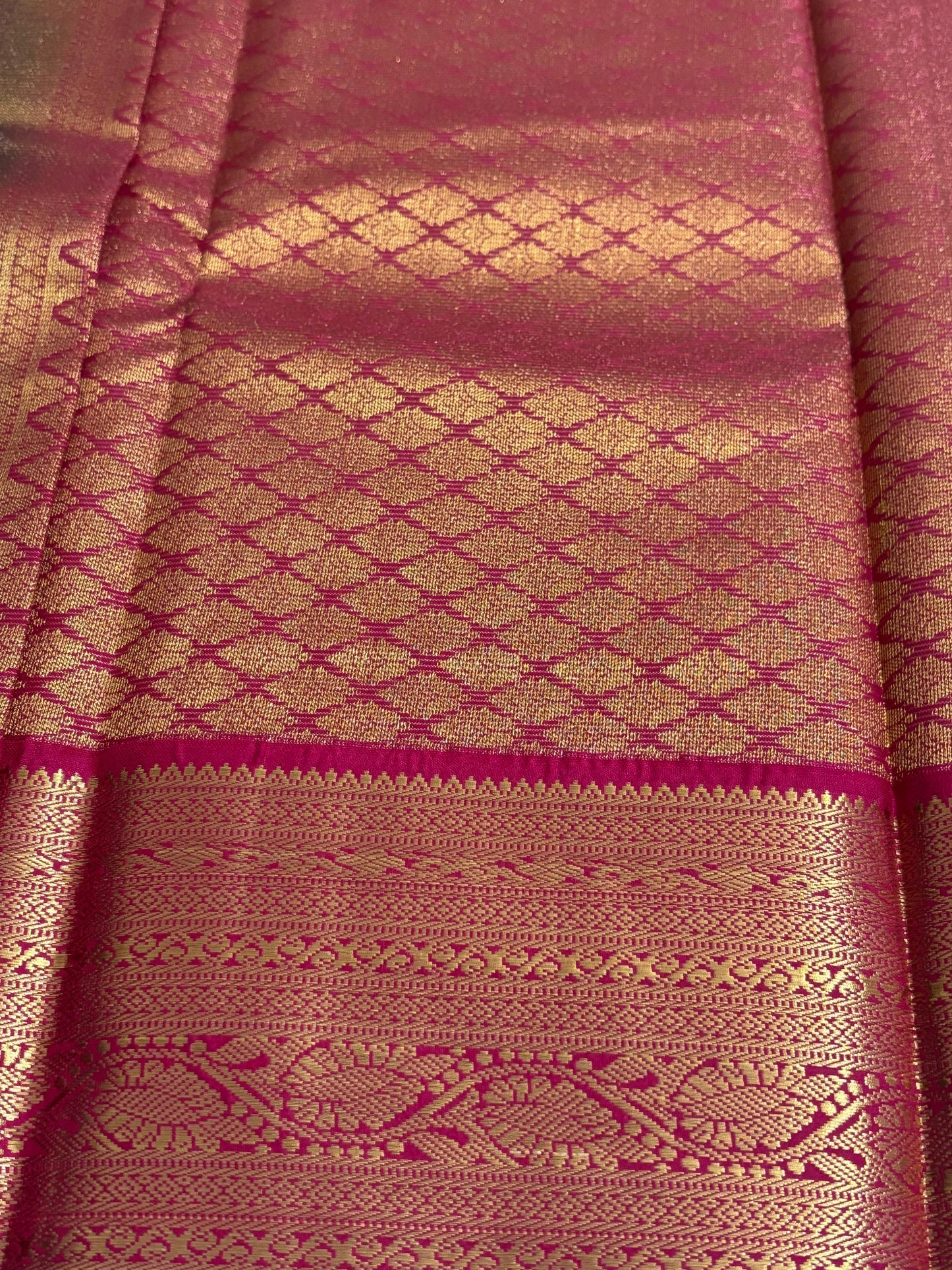 Nayika – Semi Silk Kanchipuram Saree in Green with Vibrant Pink and Gold Zari