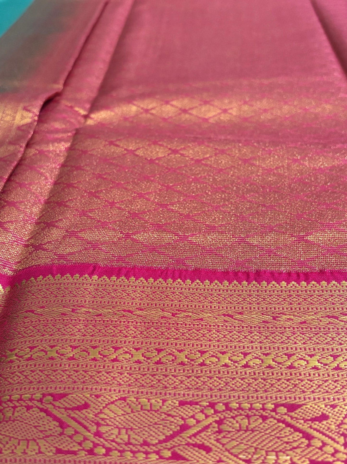 Nayika – Semi Silk Kanchipuram Saree in Green with Vibrant Pink and Gold Zari