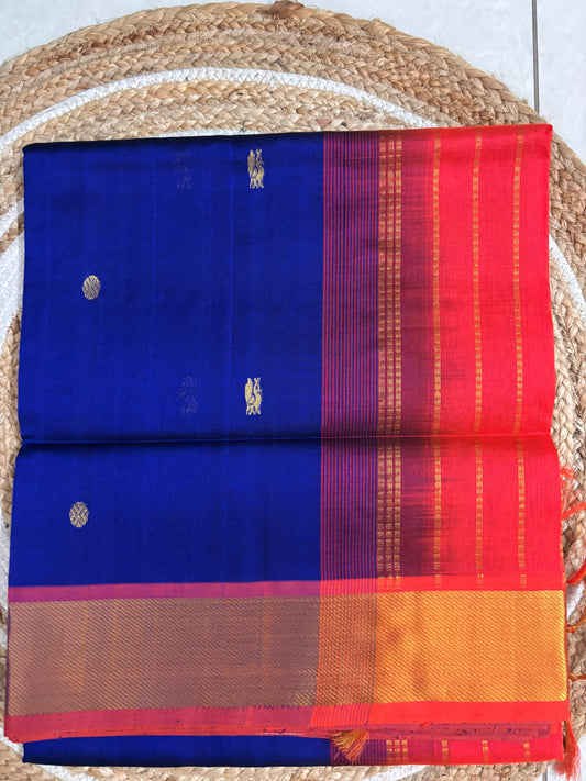 Varnam - Royal Blue Elegance in Pure Kanchipuram Silk Cotton