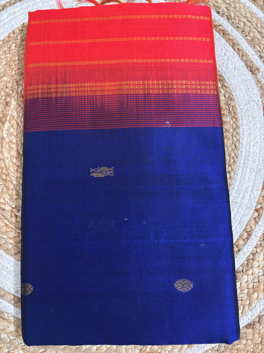 Varnam - Royal Blue Elegance in Pure Kanchipuram Silk Cotton