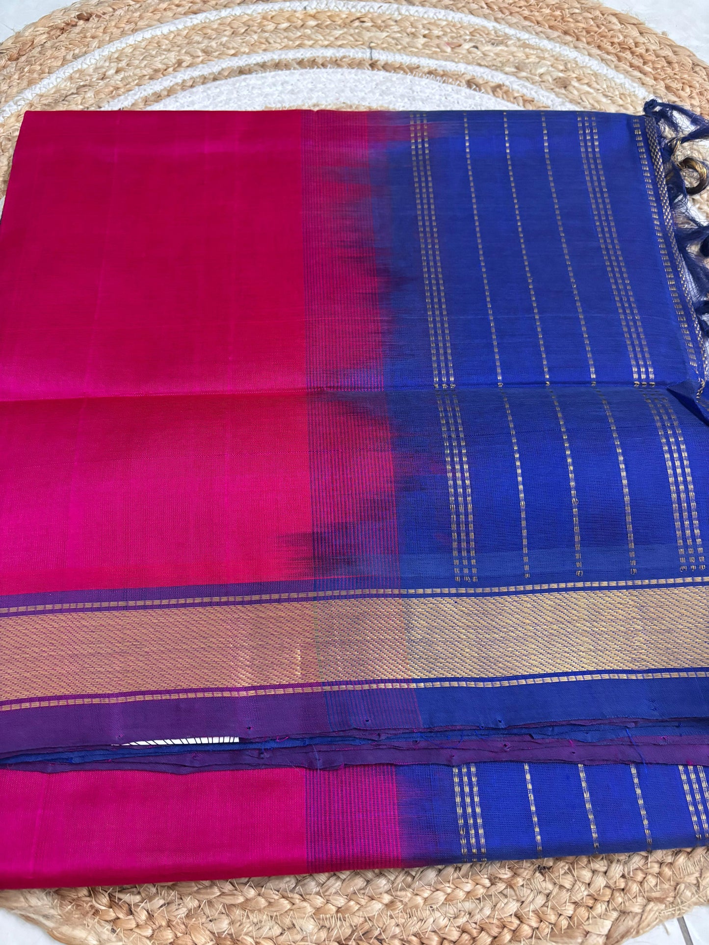 Varnam - Pure Kanchipuram Silk Cotton Saree in Pink & Blue