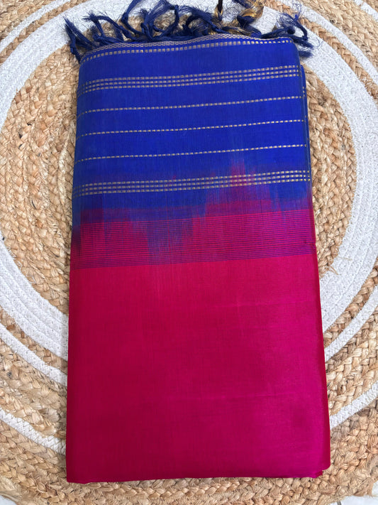 Varnam - Pure Kanchipuram Silk Cotton Saree in Pink & Blue