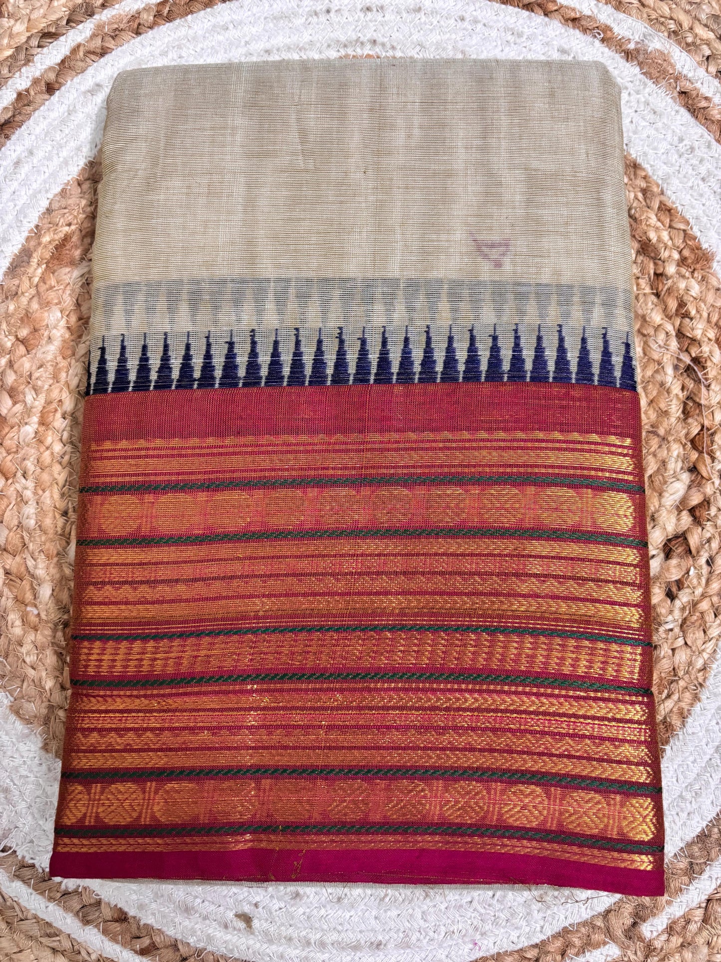 Nira - Classy Cream & Pink Kanchi Cotton Saree with Premium Feel
