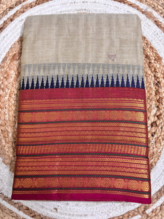 Nira - Classy Cream & Pink Kanchi Cotton Saree with Premium Feel