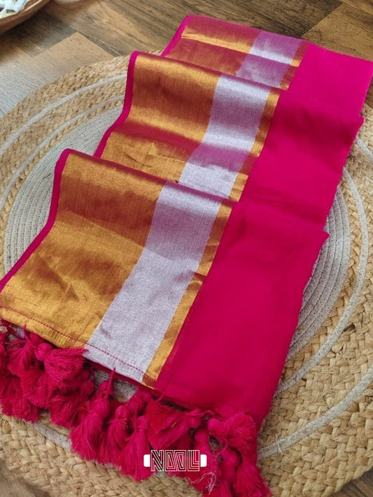 Mridula - Rani Pink Mulmul Saree