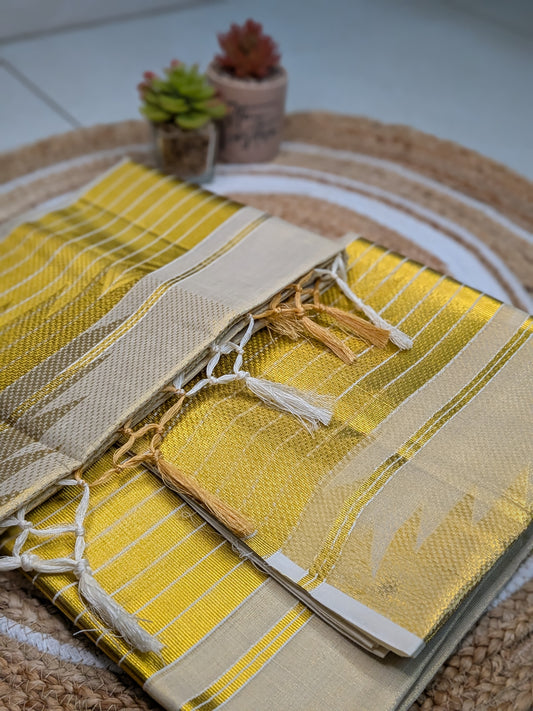 Varnika - Kerala Set Mundu with classic Temple Design Border