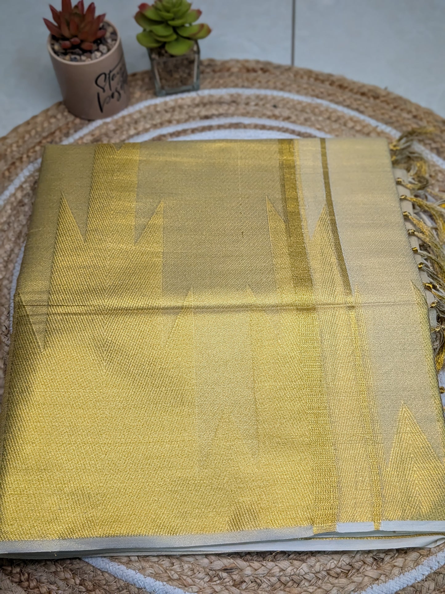 Ponnonam - Kerala Kasavu Saree with Temple Border Elegance