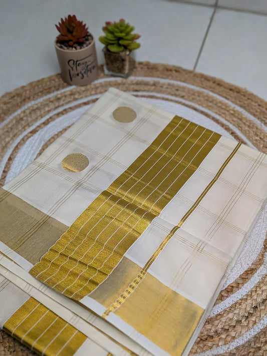 Ponnonam – Kerala Cotton Saree with Polka Weaving
