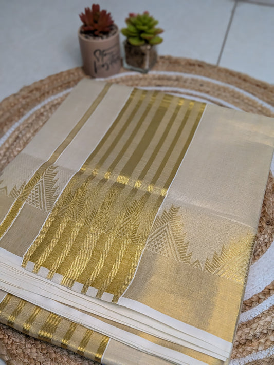 Ponnonam – Kerala Kasavu Saree with Temple Borders