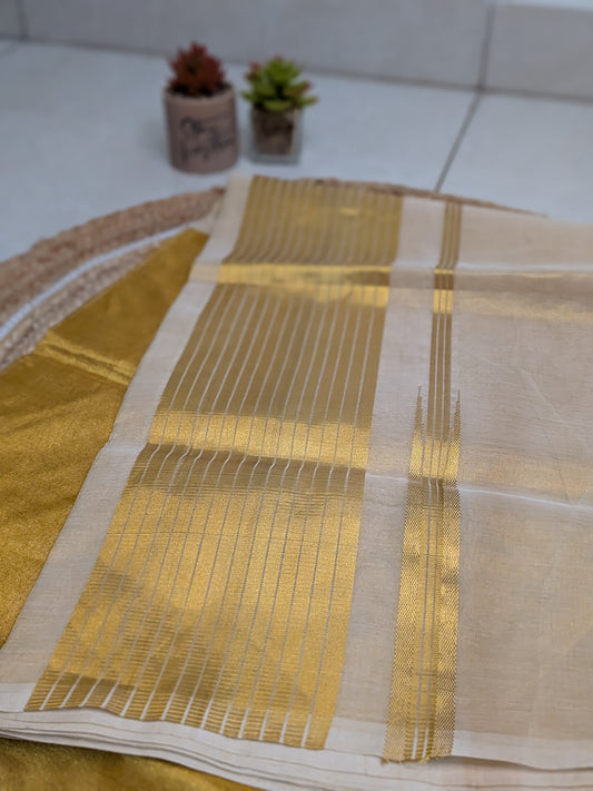 Ponnonam – Pure Handloom Half & Half Saree in Tissue and Golden Zari