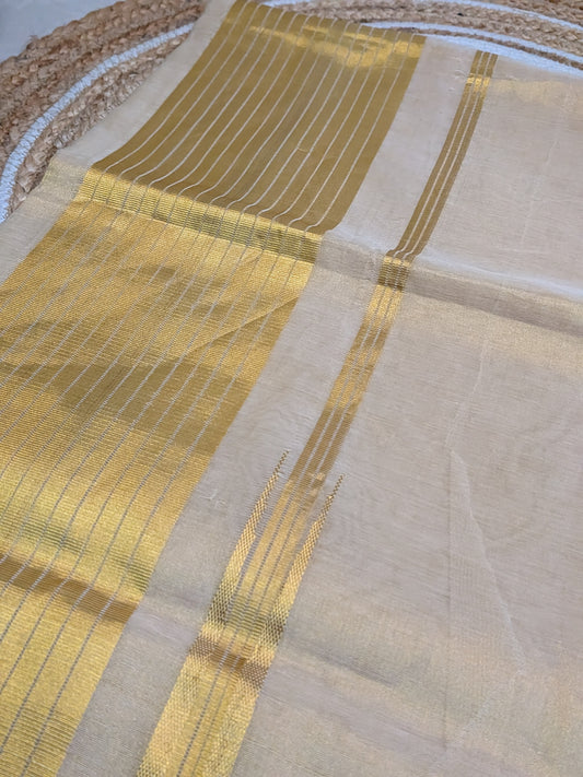 Ponnonam – Pure Handloom Half & Half Saree in Tissue and Golden Zari