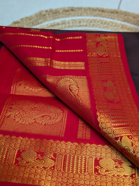 Varnam - Rich Brown & Red Semi Silk Cotton Grace