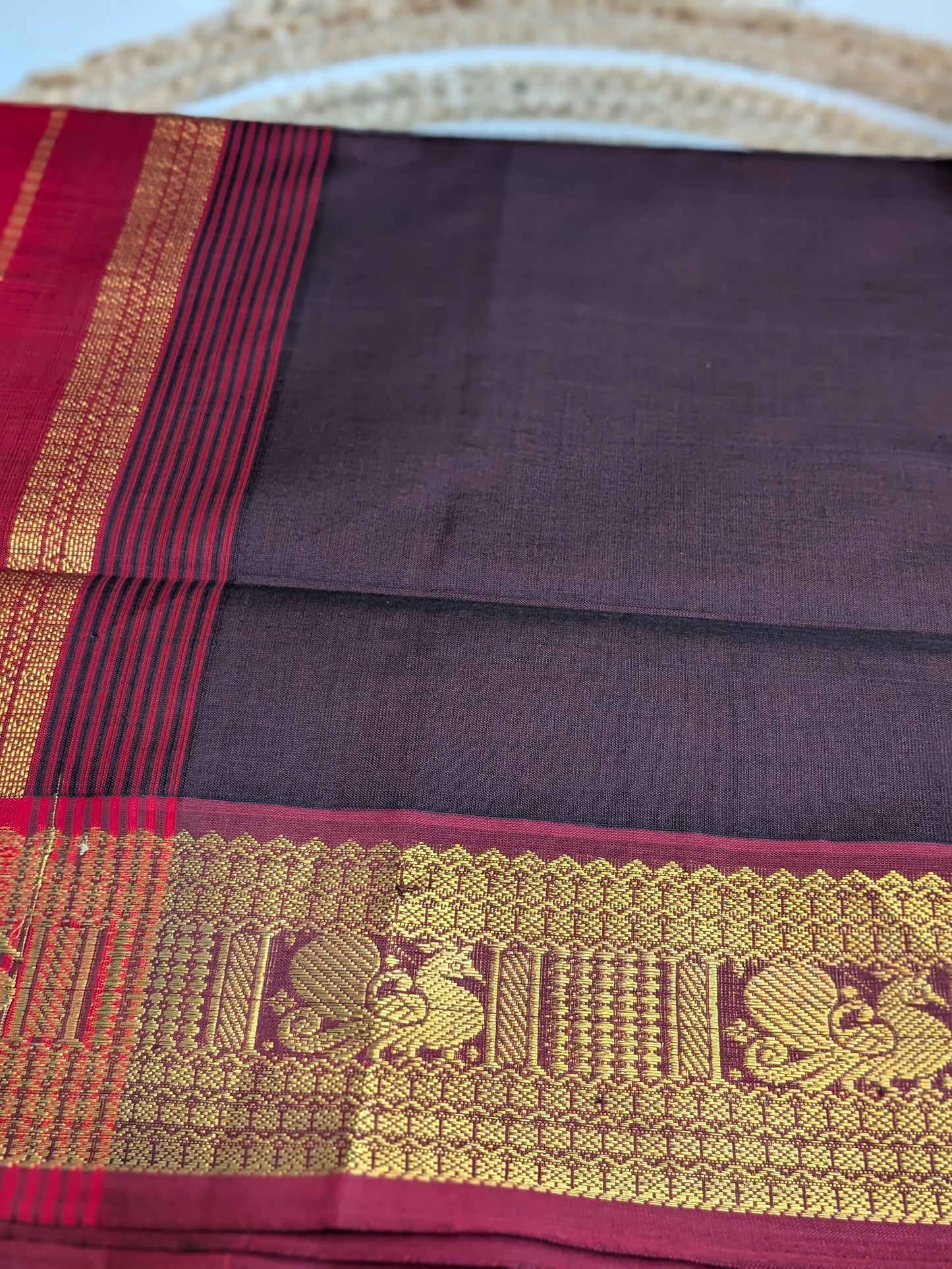 Varnam - Rich Brown & Red Semi Silk Cotton Grace