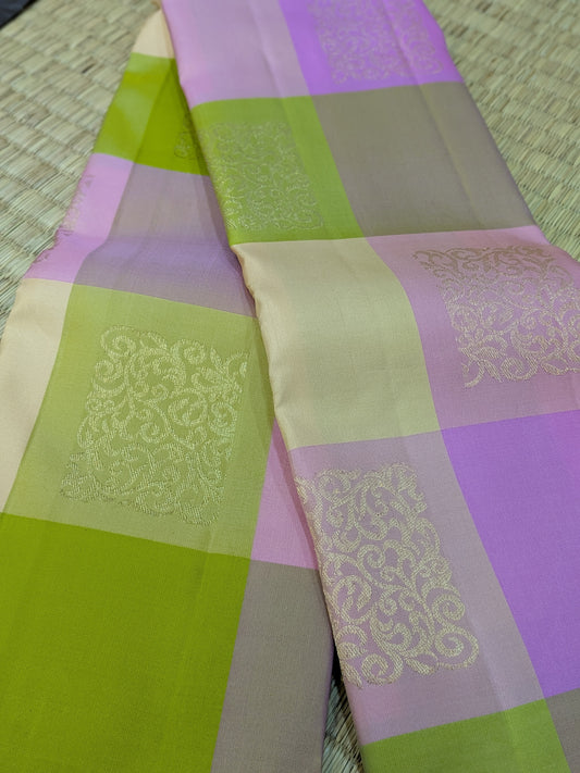 Paalum Pazhamum – Borderless Kanchipuram in Pastel Checks