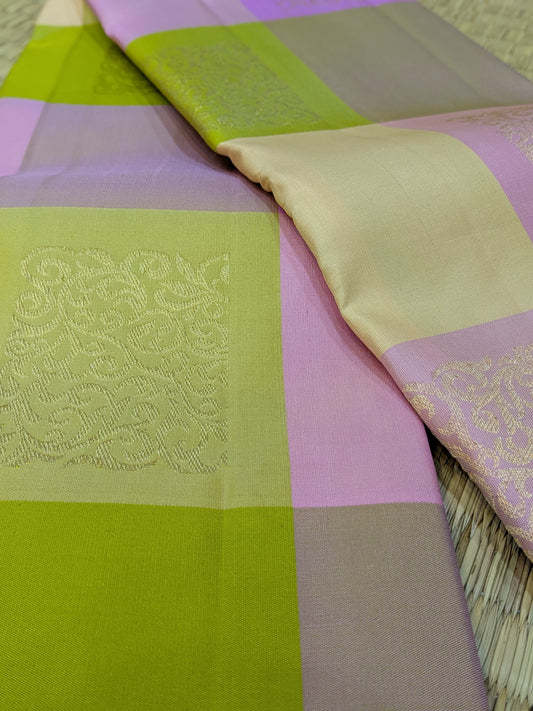 Paalum Pazhamum – Borderless Kanchipuram in Pastel Checks
