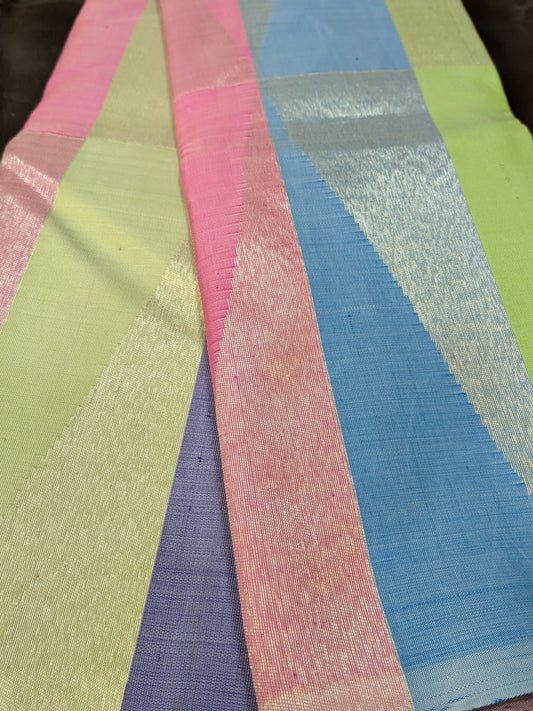 Taarakai – Kanchipuram Pure Silk Saree with Pastel Geometric Weaves