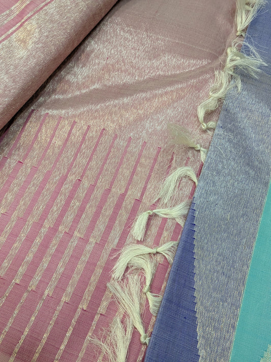Taarakai – Kanchipuram Pure Silk Saree with Pastel Geometric Weaves