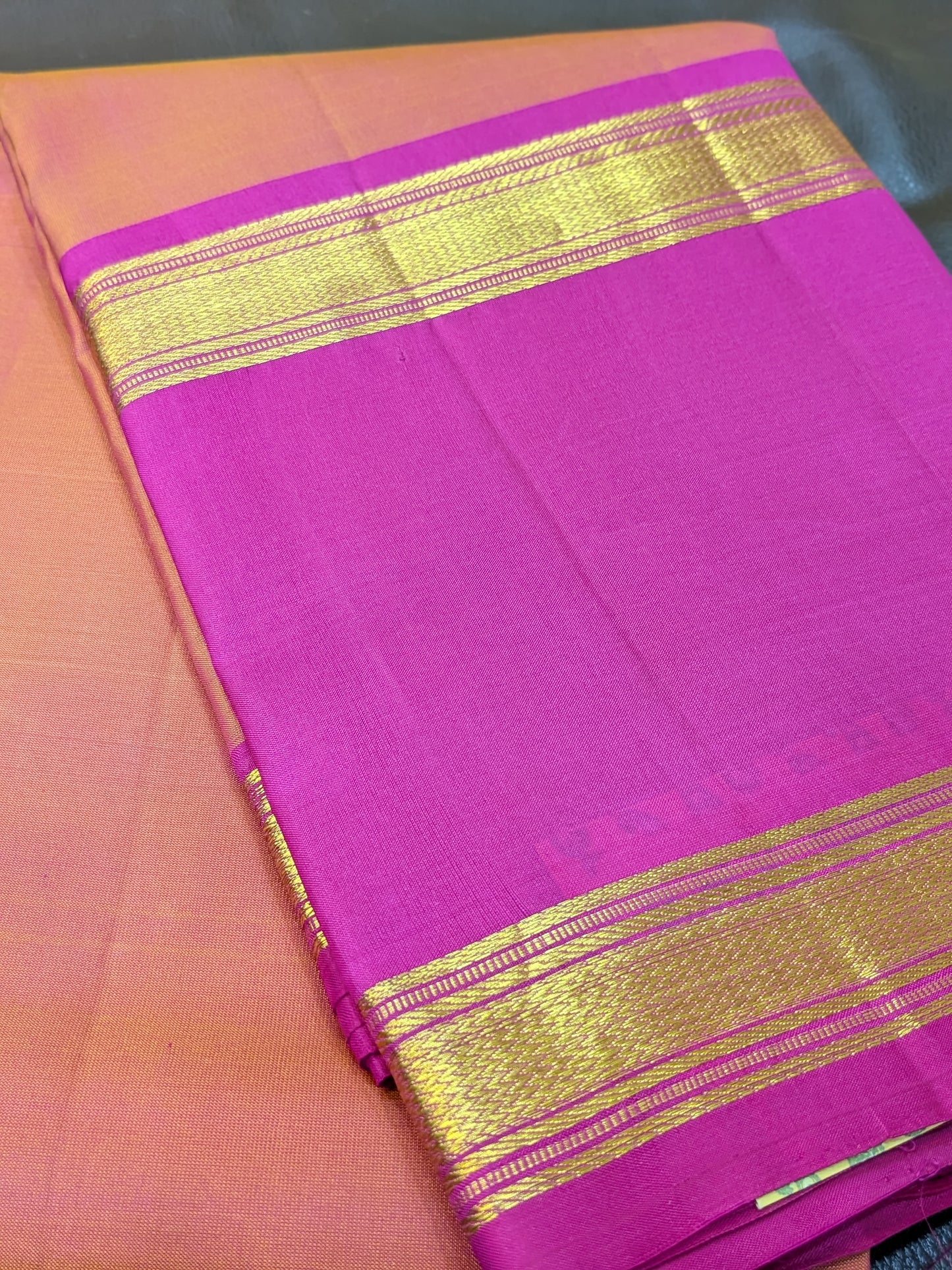 Taarakai - Rani Pink & Orange Kanchipuram Silk Saree with Rettapet Border