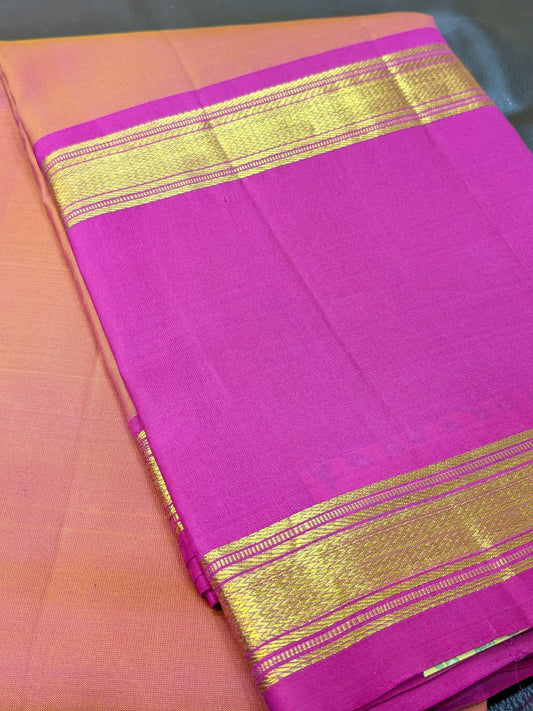 Taarakai - Rani Pink & Orange Kanchipuram Silk Saree with Rettapet Border
