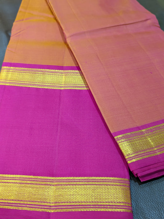 Taarakai - Rani Pink & Orange Kanchipuram Silk Saree with Rettapet Border