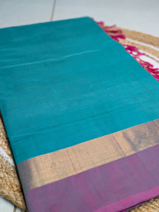 Nira - Kanchi Cotton Saree in Blue & Soft Pink