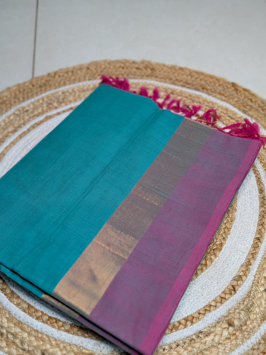 Nira - Kanchi Cotton Saree in Blue & Soft Pink
