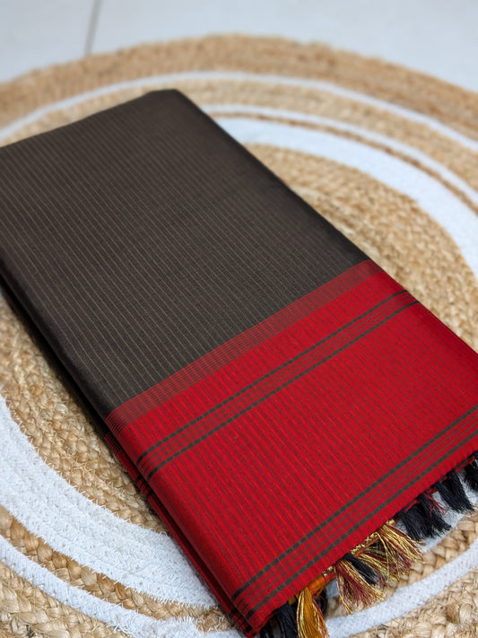 Nira - Brown & Red Polycotton Saree