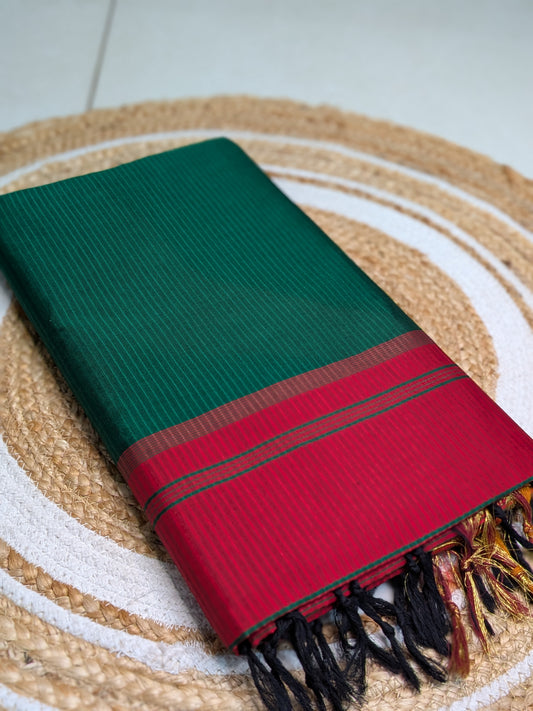 Nira - Green & Red Polycotton Saree