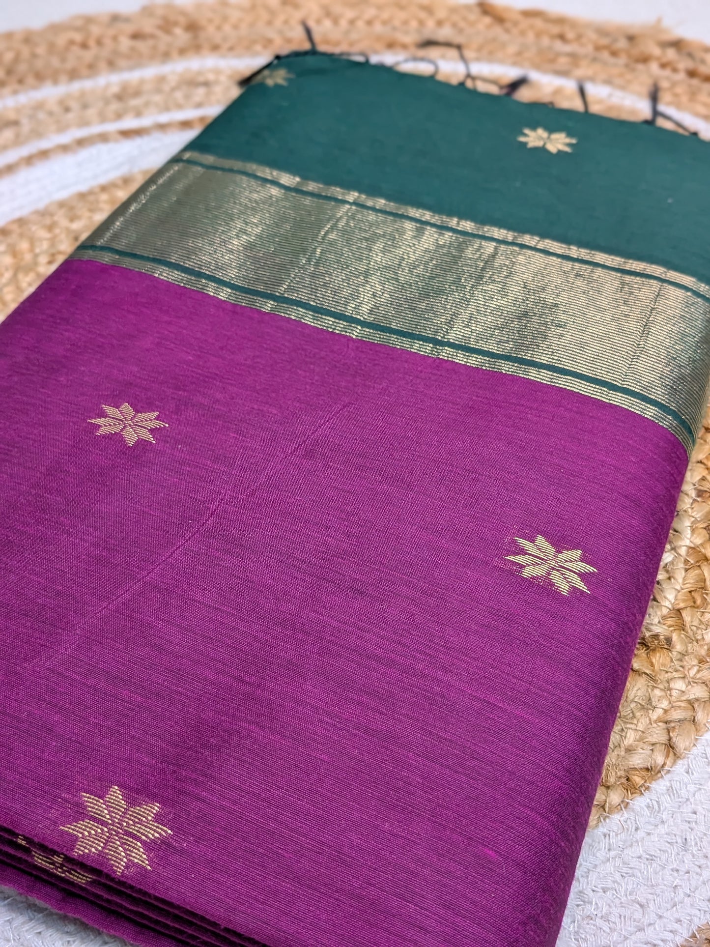 Tara - Maheswari Silk Cotton in Purple & Green