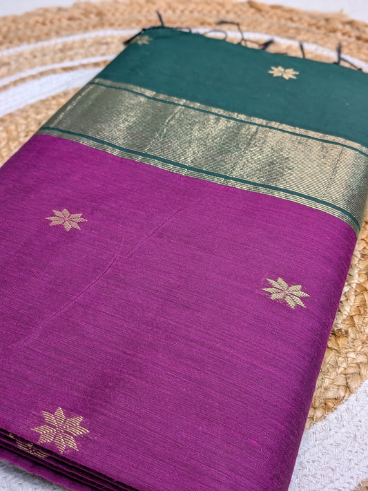 Tara - Maheswari Silk Cotton in Purple & Green