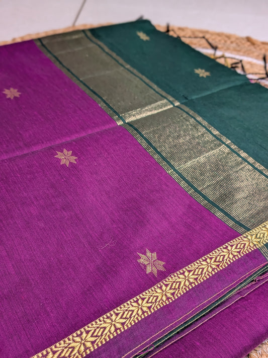 Tara - Maheswari Silk Cotton in Purple & Green