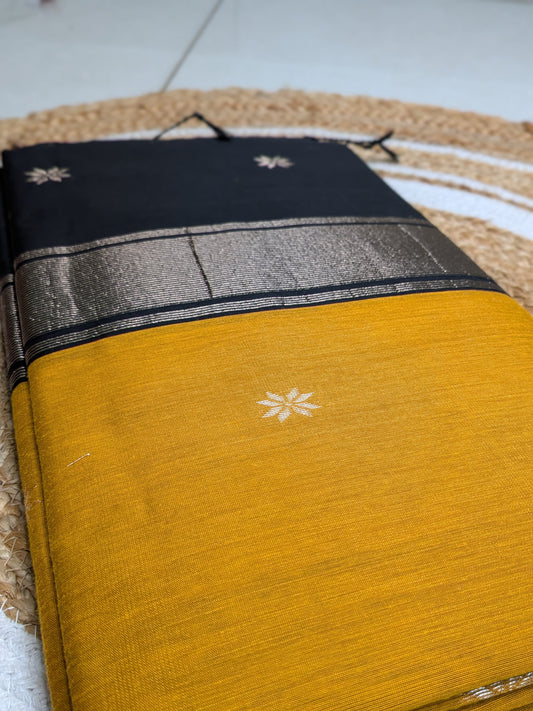 Tara - Mustard & Black Maheswari Silk Cotton Elegance