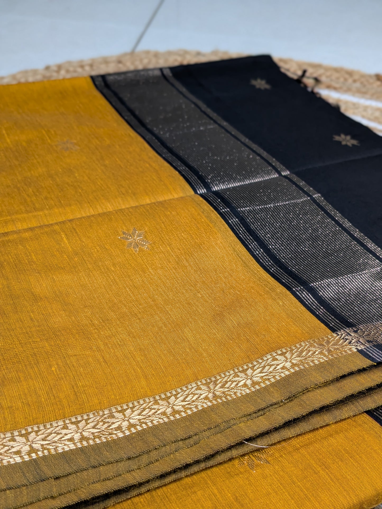 Tara - Mustard & Black Maheswari Silk Cotton Elegance
