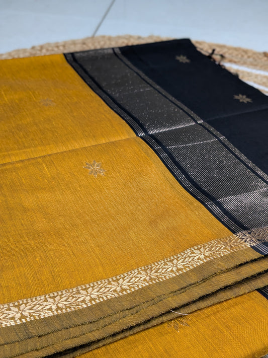 Tara - Mustard & Black Maheswari Silk Cotton Elegance
